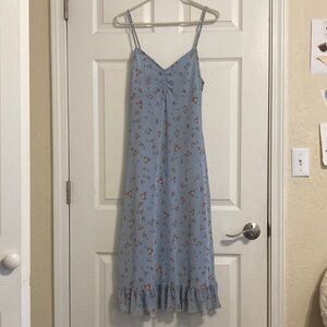 Light Blue Floral Cottage-core Dress with Ruffled Lining by Ultra Flirt
